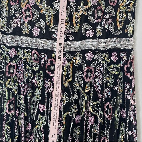 Mac Duggal 5353 Size 14W Floral Beadwork Flare Short Cap Sleeve A-Line Dress - Picture 10 of 13